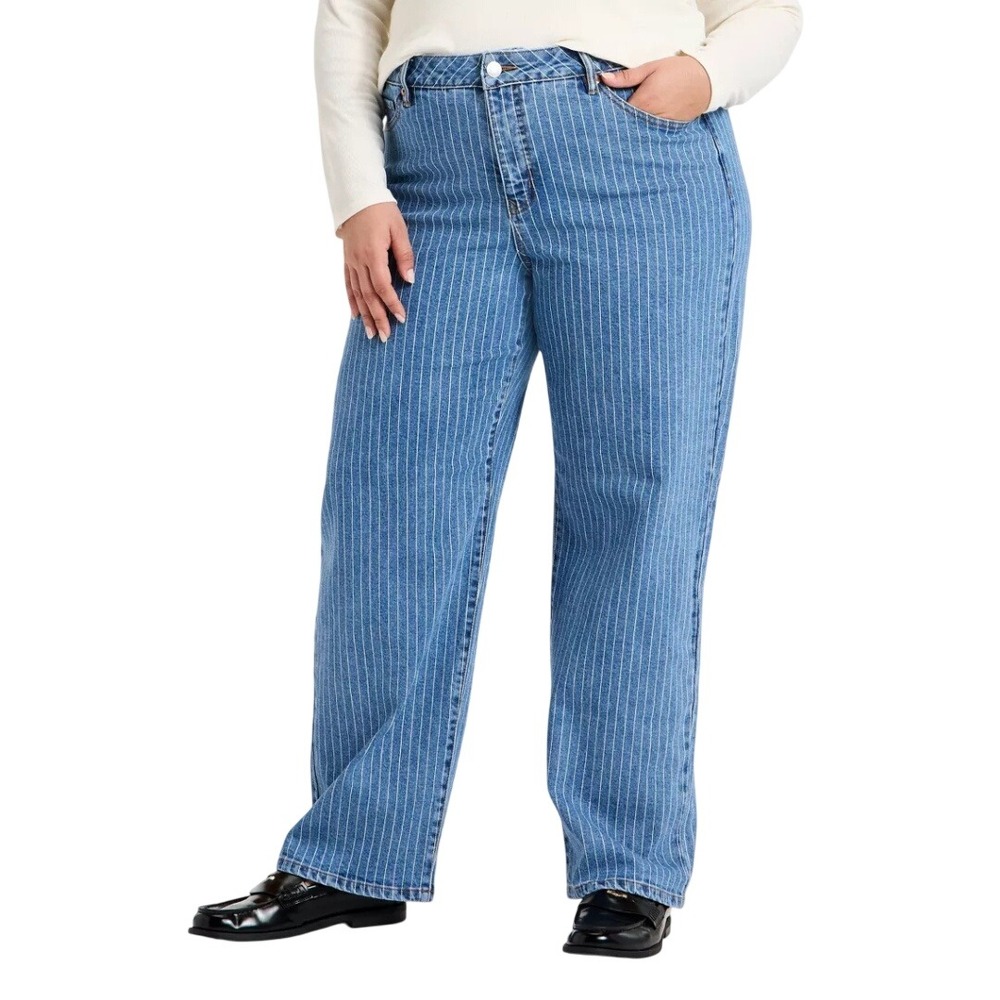 Ava & Viv Women's Blue Pinstripe High Rise Straight Leg Denim Jeans Size 22